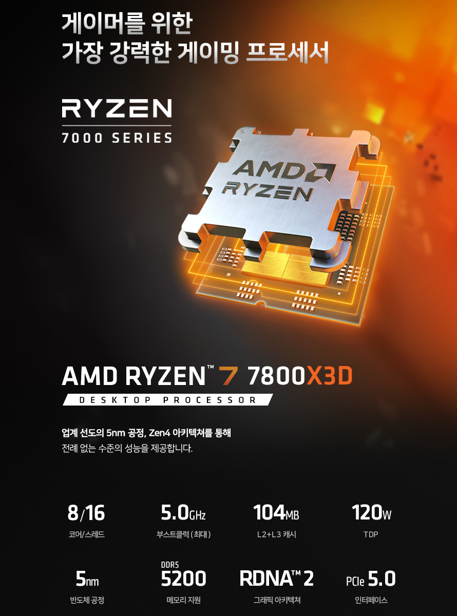 라이젠7-5세대 7800X3D (라파엘) / RTX 4070 Ti GAMINGPRO D6X 12GB